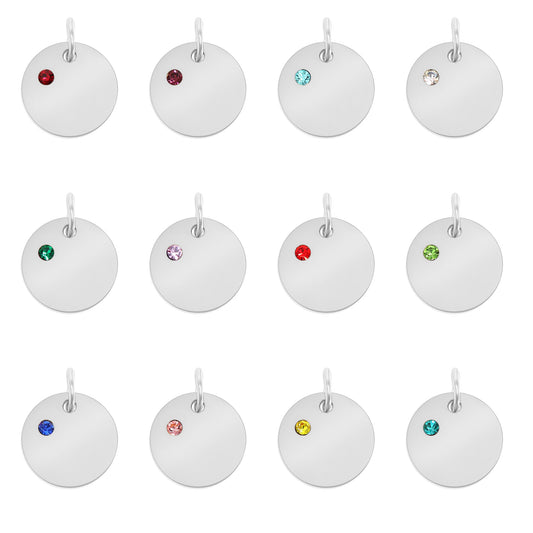 Silver Birthstone Disc Charms