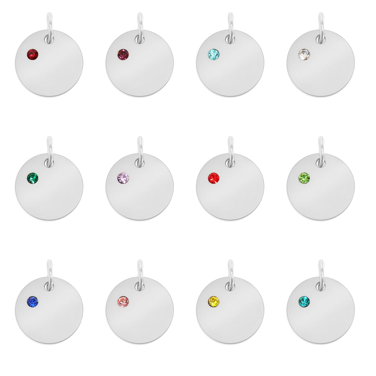 Silver Birthstone Disc Charms