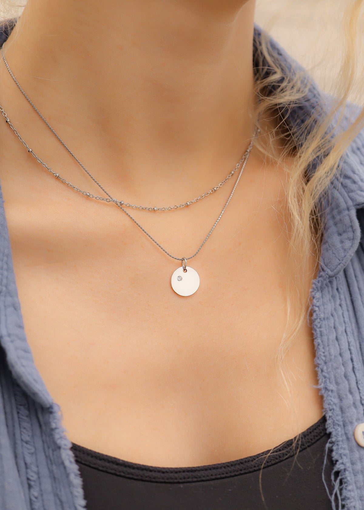 Silver Birthstone Disc Charms